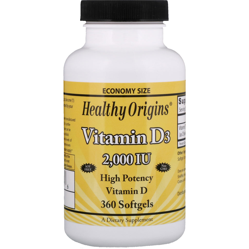 Sunn opprinnelse, vitamin d3, 2000 iu, 360 myke geler