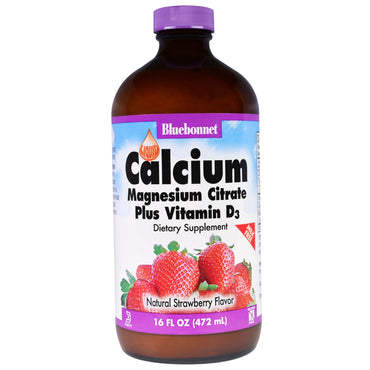 Bluebonnet Nutrition, vloeibaar calcium, magnesiumcitraat plus vitamine D3, natuurlijke aardbeiensmaak, 16 fl oz (472 ml)