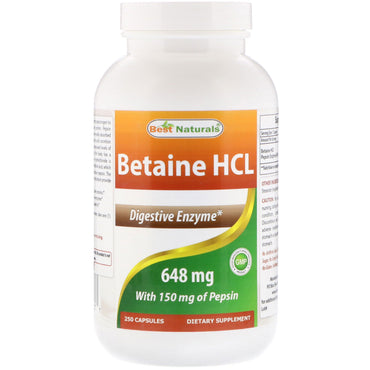 Best Naturals, Betaïne HCL, 648 mg, 250 capsules