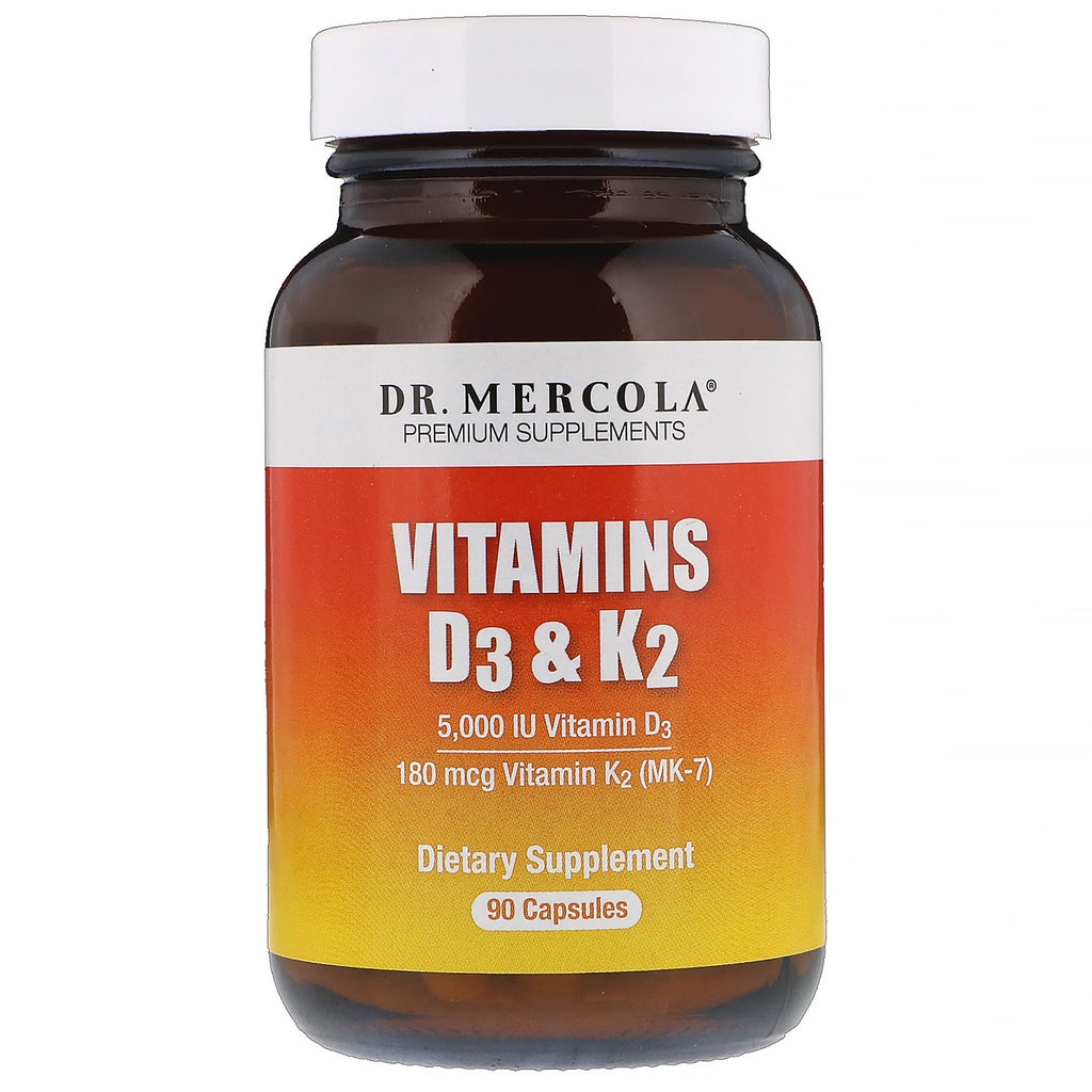 Dr. mercola, vitaminer d3 og k2, 5.000 iu, 90 kapsler