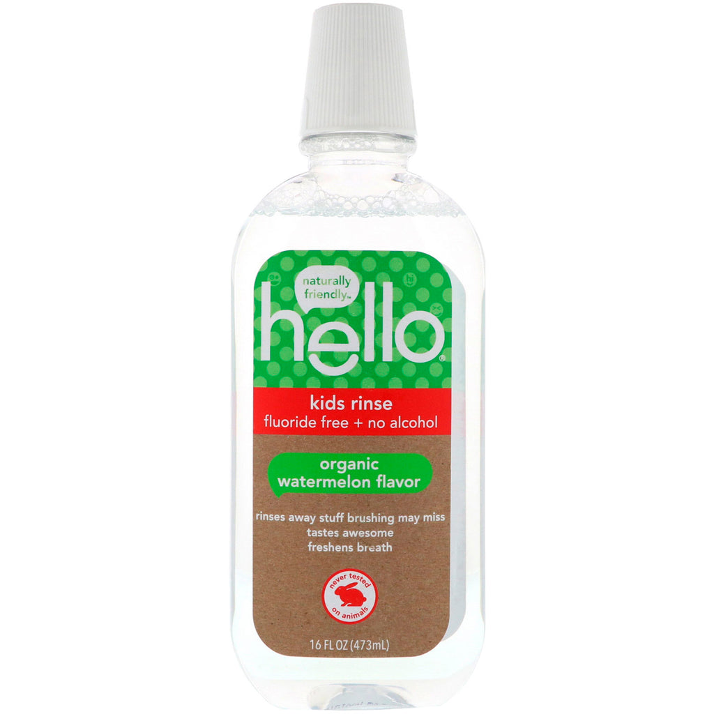 Hello Kids Clătire fără fluor + fără alcool Aroma de pepene verde 16 fl oz (473 ml)