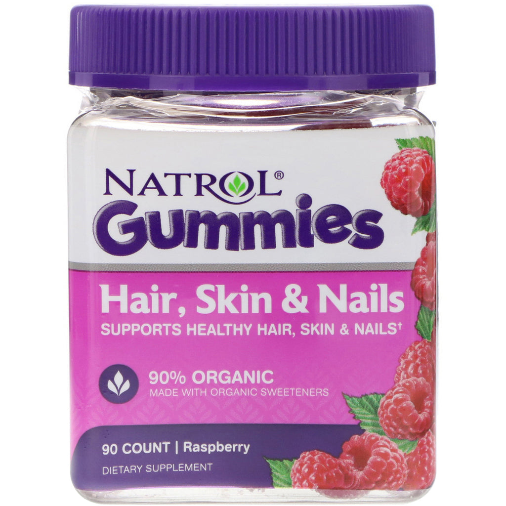 Natrol gummies hår hud & negle hindbær 90 tæller