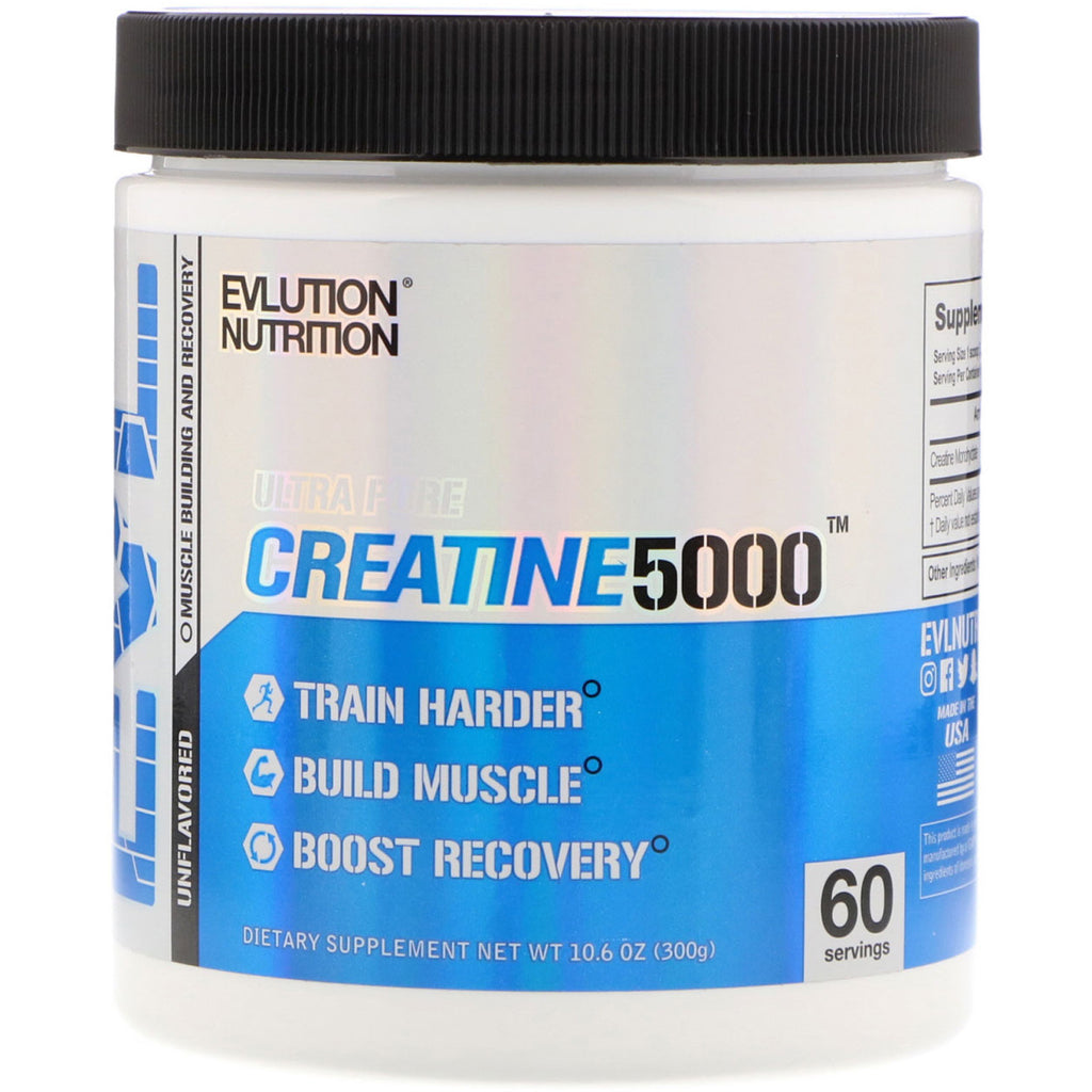 EVLution Nutrition, Ultra czysta kreatyna 5000, bez smaku, 5000 mg, 10,6 uncji (300 g)