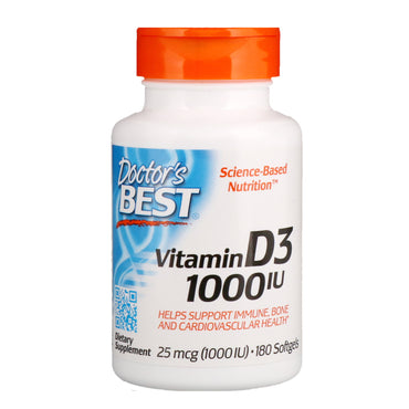 Doctor's Best、ビタミン D3、25 mcg (1,000 IU)、ソフトジェル 180 個
