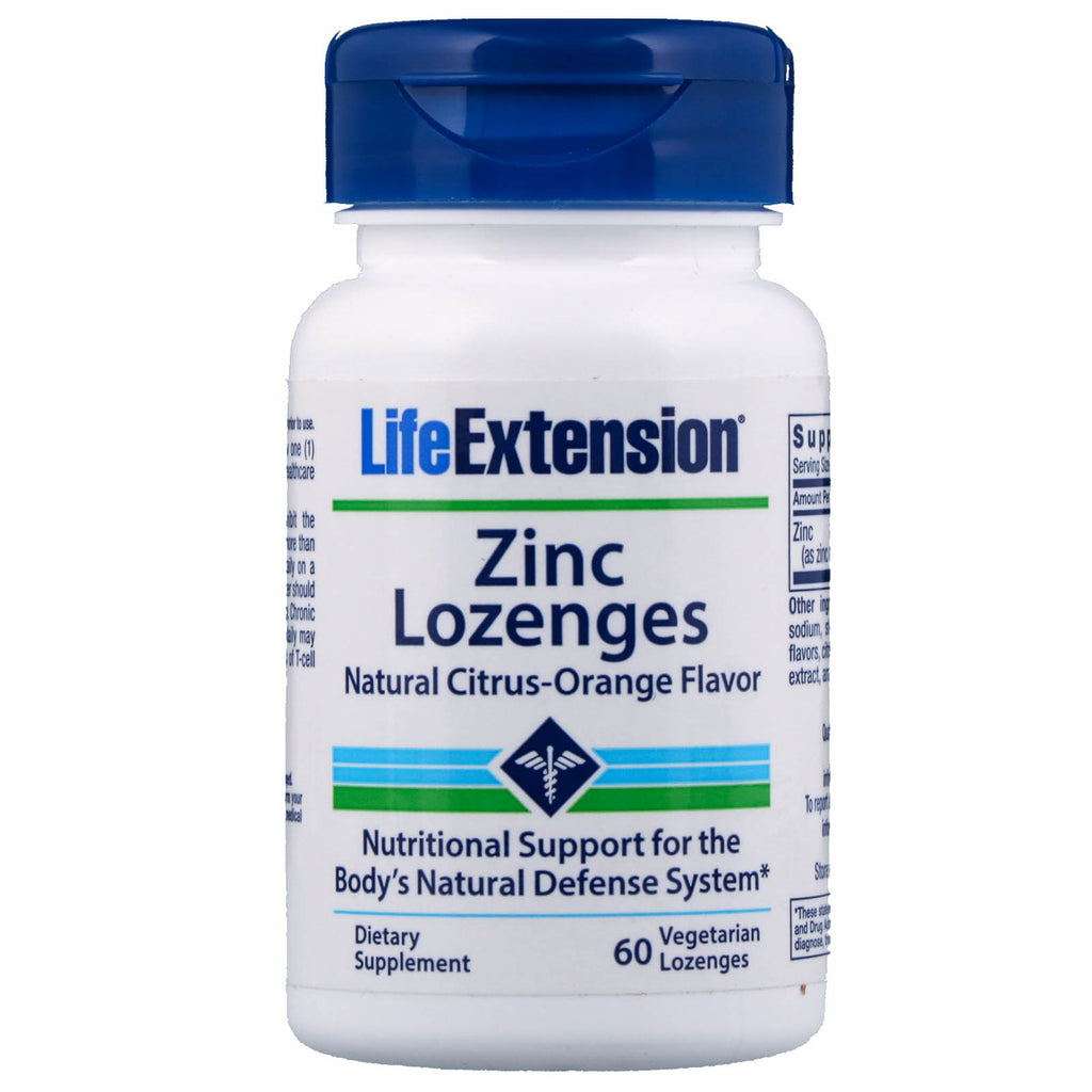 Life Extension, Pastillas de zinc, sabor natural a cítricos y naranja, 60 pastillas vegetarianas