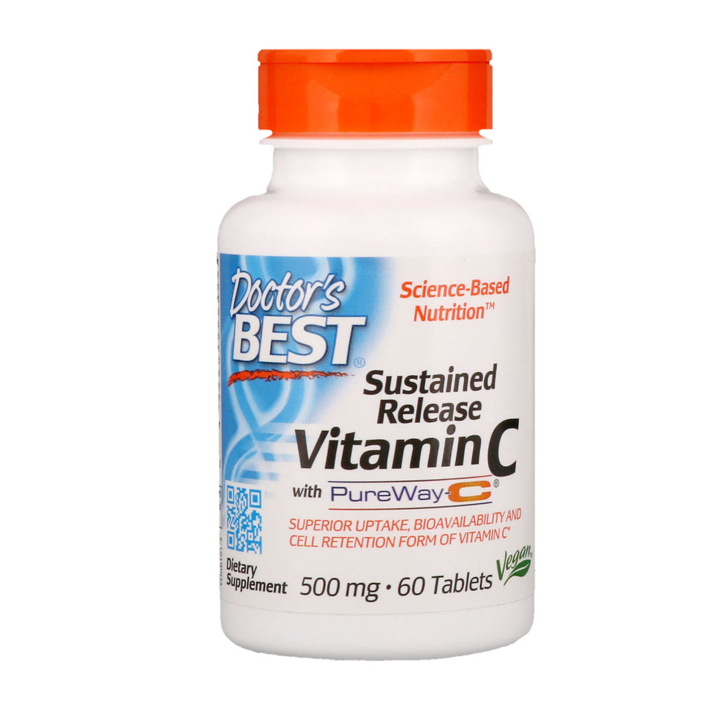 Doctor's Best, Sustained Release Vitamin C med PureWay-C, 500 mg, 60 tabletter