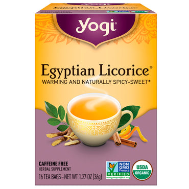 Herbata Yogi, lukrecja egipska, bez kofeiny, 16 torebek herbaty, 1,27 uncji (36 g)