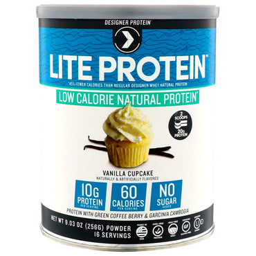 Designer Protein, Lite Protein, proteína natural baja en calorías, pastelito de vainilla, 9,03 oz (256 g)
