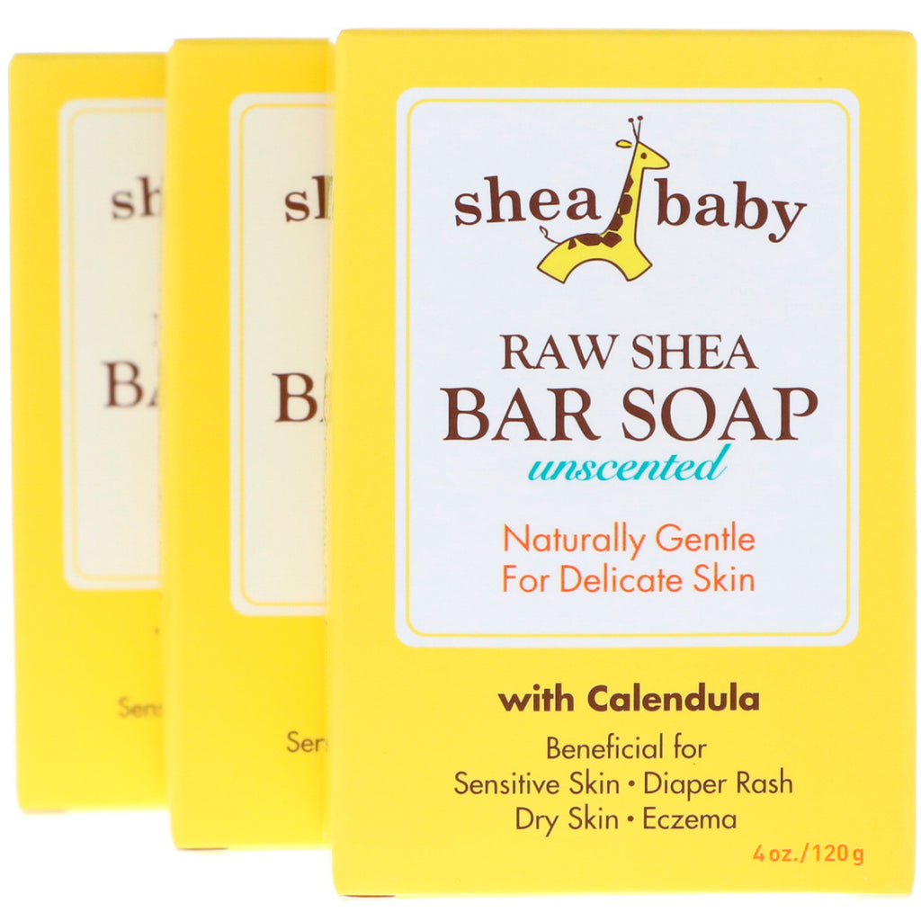 Shea Baby Shea Mama, barre de savon au karité brut, non parfumée, paquet de 3, 4 oz (120 g) chacune