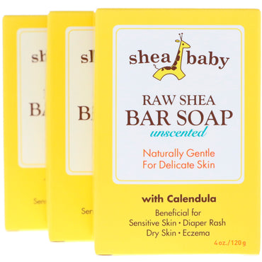Shea Baby Shea Mama, Raw Shea Bar Soap, Unscented, 3 Pack, 4 oz (120 g) Each