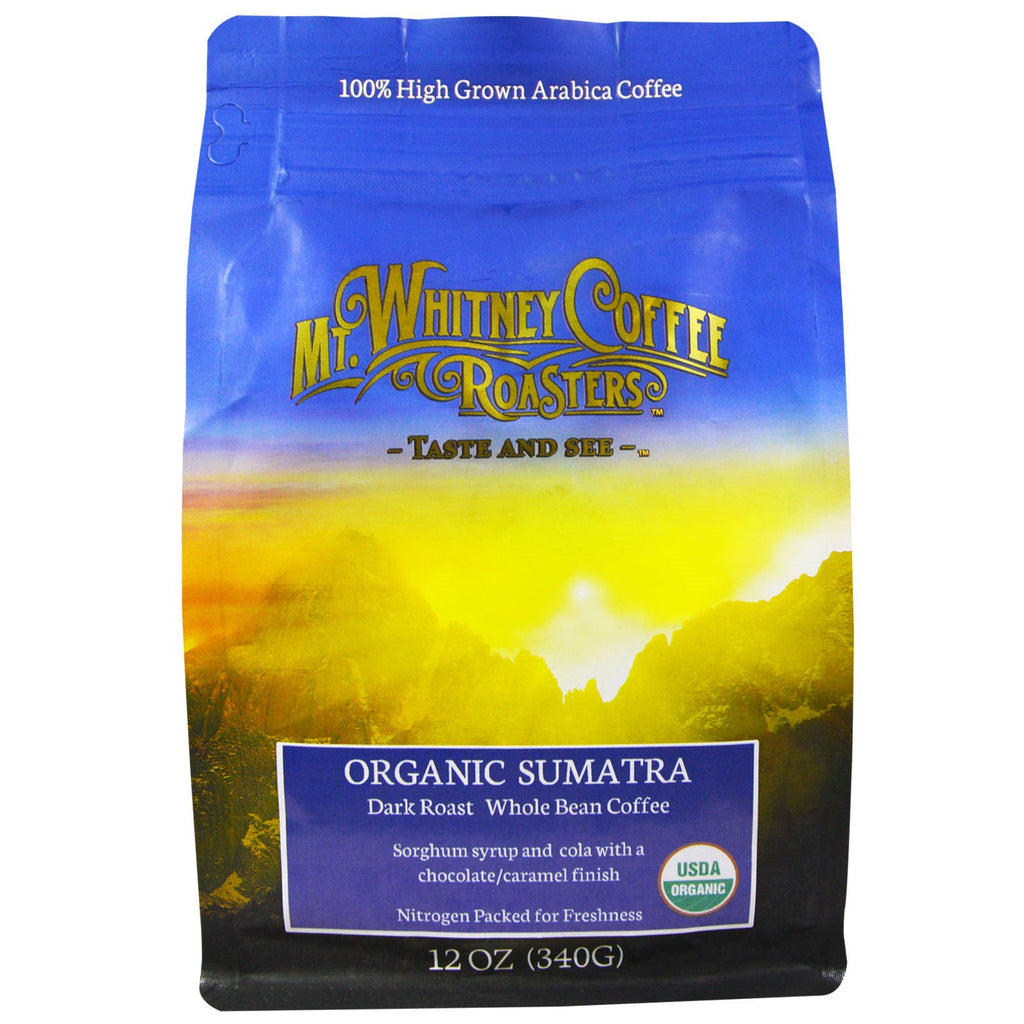 Mt. Whitney Coffee Roasters, Sumatra, mörkrostat hela bönkaffe, 12 oz (340 g)