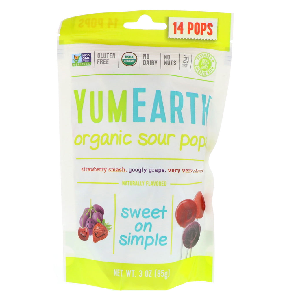 YumEarth, s, Sour Pops, gusti assortiti, 14 Pops, 3 oz (85 g)