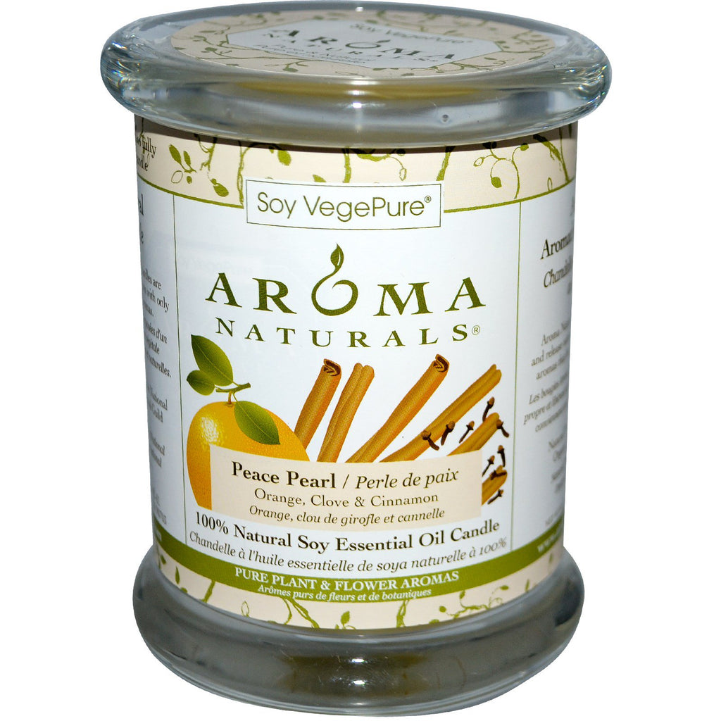Aroma Naturals, Vela de aceite esencial de soja 100 % natural, perla de la paz, naranja, clavo y canela, 8,8 oz (260 g)