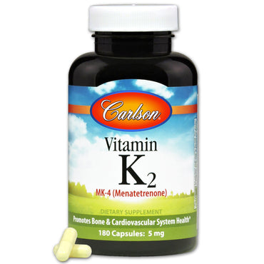 Carlson Labs, ויטמין K2, MK-4 (מנטטרנון), 5 מ"ג, 180 כמוסות