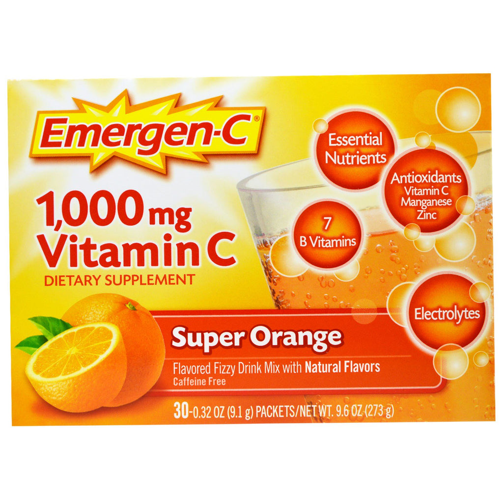 Emergen-C, 1000 mg de vitamina C, súper naranja, 30 paquetes, 9,1 g (0,32 oz) cada uno