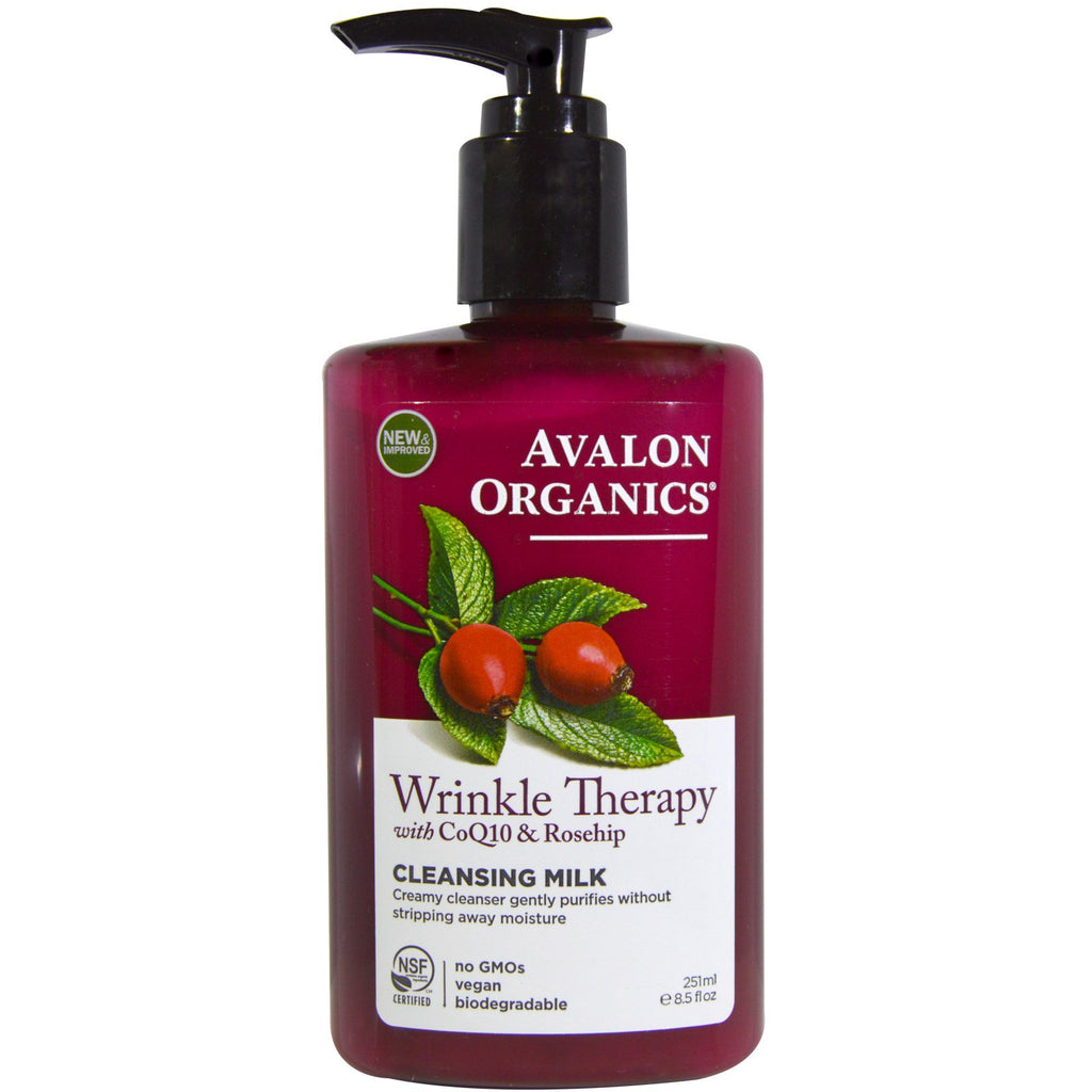 Avalon s, Rimpeltherapie, met CoQ10 en rozenbottel, reinigingsmelk, 8.5 fl oz (251 ml)