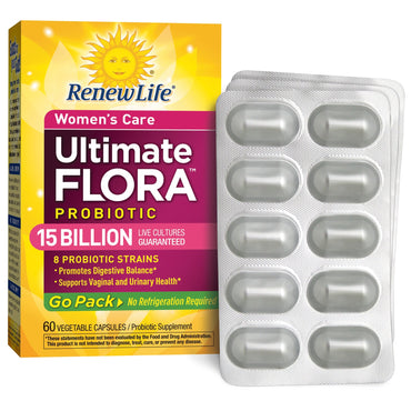 Renew Life, Women's Care، Ultimate Flora Probiotic، 15 مليار ثقافة حية، 60 كبسولة نباتية