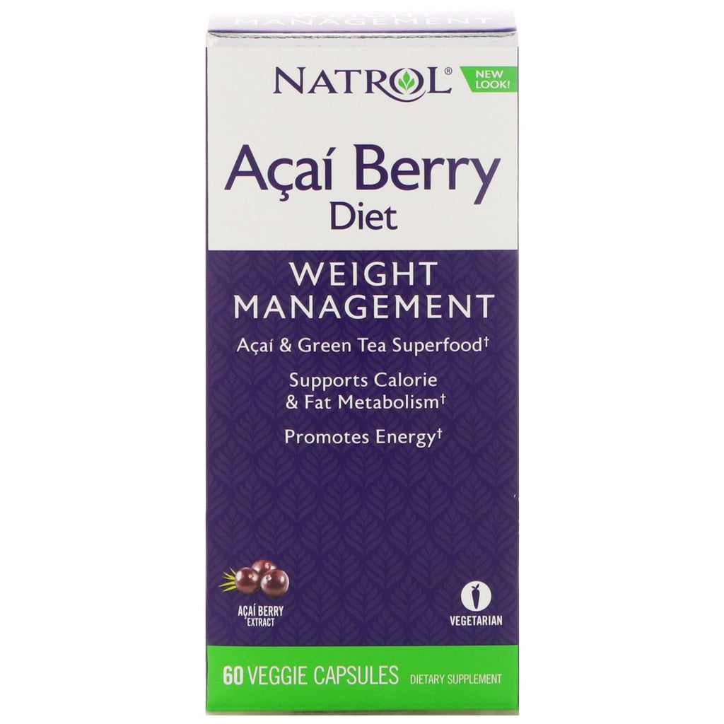 Natrol, حمية أكايبيري، أغذية فائقة الجودة من أكاي والشاي الأخضر، 60 كبسولة نباتية