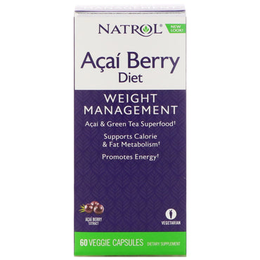 Natrol, régime acaiberry, superaliments açaï et thé vert, 60 capsules végétariennes