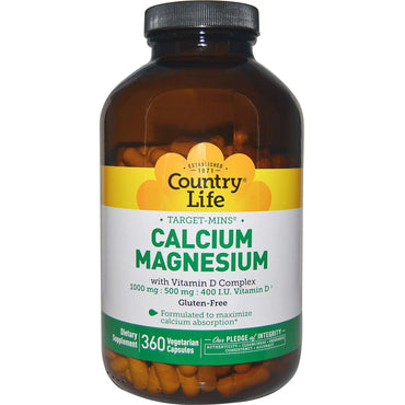 Country Life, Calcio y magnesio, con complejo de vitamina D, 360 cápsulas vegetales