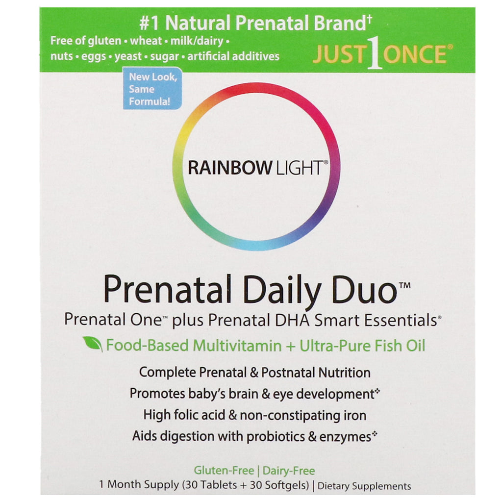 Rainbow Light, Prenatal Daily Duo, Prenatal One plus Prenatal DHA Smart Essentials, voorraad voor 1 maand (30 tabletten + 30 softgels)