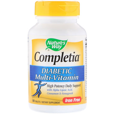 Nature's Way, Completia, Diabetic Multi-Vitamin, Jernfri, 90 tabletter