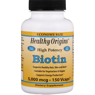 Healthy Origins, Biotine, Haute Puissance, 5 000 mcg, 150 Vcaps