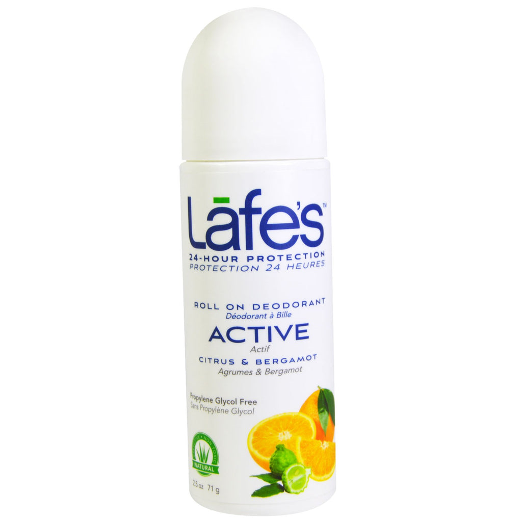 Lafe's Natural Body Care, Roll On Deodorant, Active, Ctirus & Bergamot, 2.5 oz (71 g)