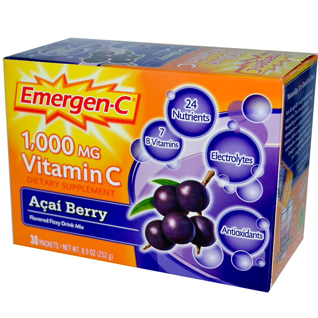 Emergen-C, 1000 mg de vitamina C, baya de acai, 30 paquetes, 8,4 g cada uno