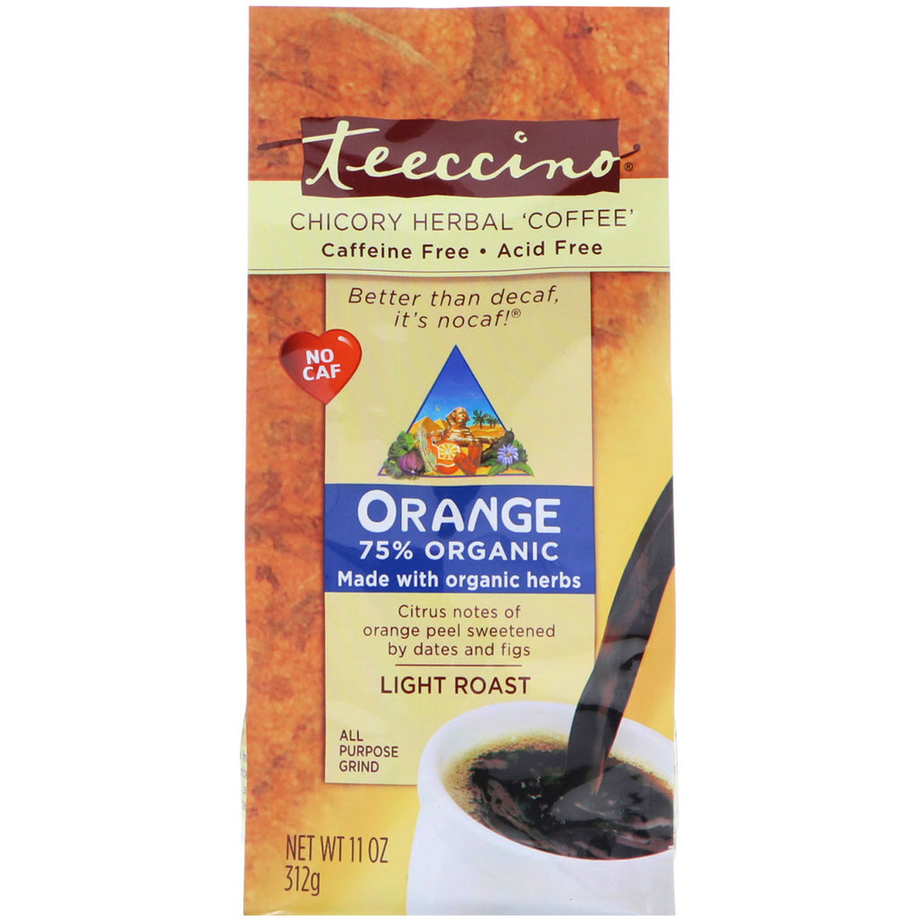 Teeccino, チコリハーブ「コーヒー」、オレンジ、ライトロースト、カフェインフリー、11 oz (312 g)