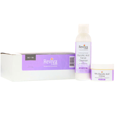 Reviva Labs, creme de ácido glicólico a 10% e limpador facial com ácido glicólico, pacote de 2 peças
