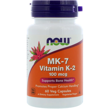 Now Foods, MK-7, Vitamin K-2, 100 mcg, 60 vegetabilske kapsler