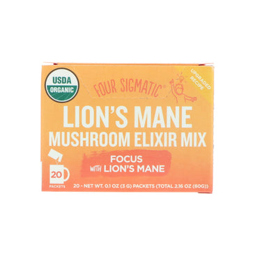 Four Sigmatic, Lion's Mane, Mushroom Elixir Mix, 20 pakjes, elk 0,1 oz (3 g)