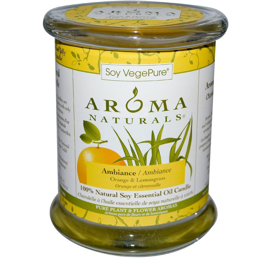 Aroma Naturals, Soy VegePure, vela de aceite esencial de soja 100 % natural, ambiente, naranja y hierba de limón, 8,8 oz (260 g)