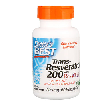 Doctor's Best, Trans-Resveratrol 200 con resvinol, 200 mg, 60 cápsulas vegetales