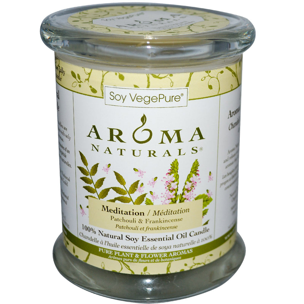 Aroma Naturals, Soy VegePure, Candela pilastro di soia naturale al 100%, meditazione, patchouli e incenso, 260 g (8,8 once)