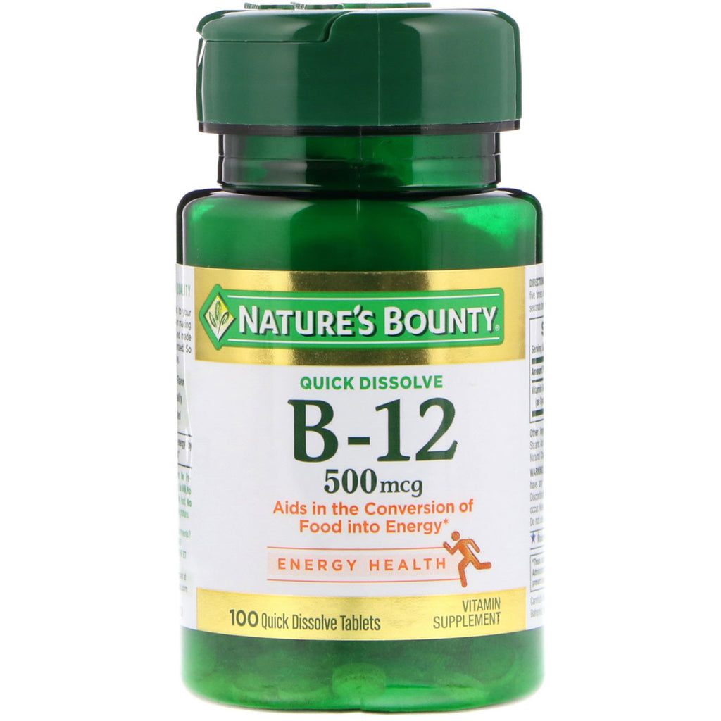 Nature's Bounty, B-12, 천연 체리 맛, 500mcg, 빠른 용해 정제 100정