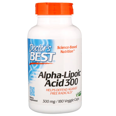 Doctor's Best, Melhor Ácido Alfa-Lipóico, 300 mg, 180 Cápsulas Vegetais