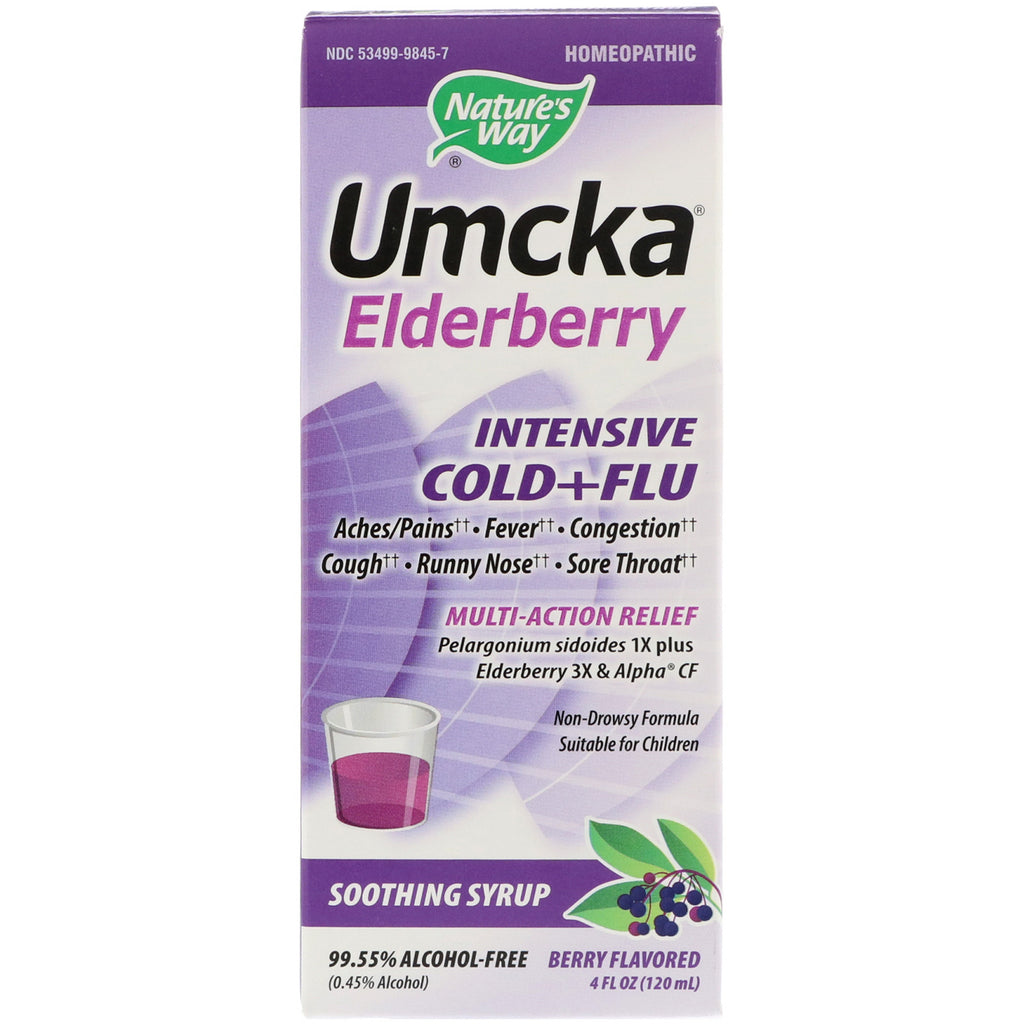 Nature's Way, Umcka Elderberry، علاج نزلات البرد والأنفلونزا المكثف، شراب مهدئ، نكهة التوت، 4 أونصة سائلة (120 مل)