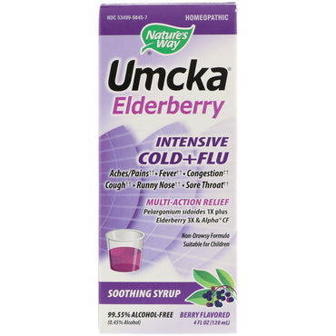 Nature's Way, Umcka Elderberry, Intensive Cold+Gri, Jarabe calmante, Sabor a bayas, 4 fl oz (120 ml)