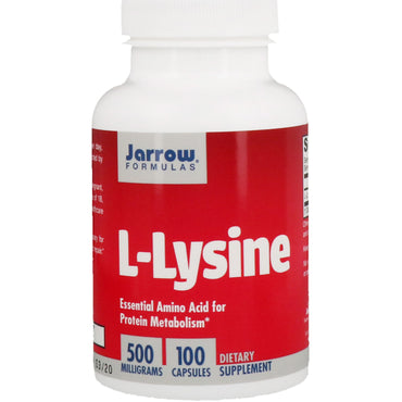 Jarrow Formulas, L-lisina, 500 mg, 100 capsule