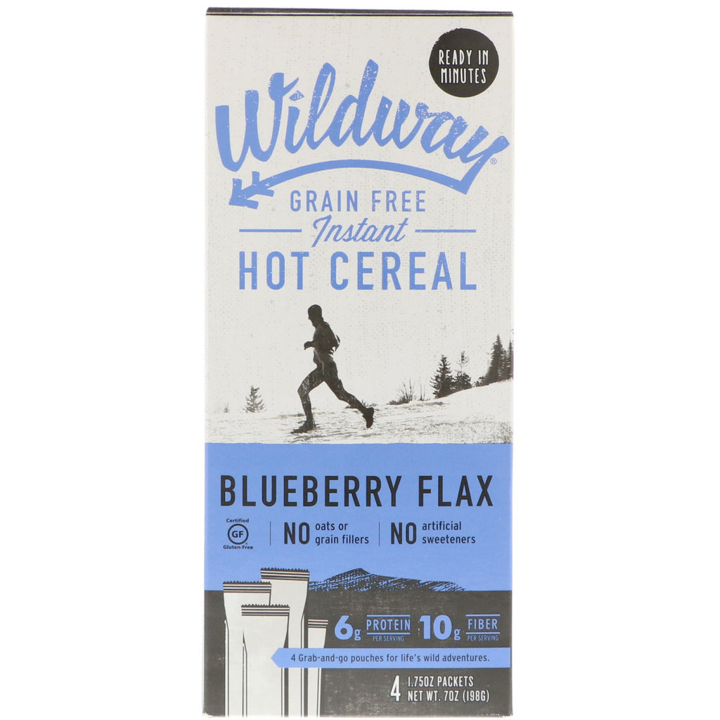 Wildway, cereale fierbinți instantanee fără cereale, in afine, 4 pachete, 7 oz (198 g)