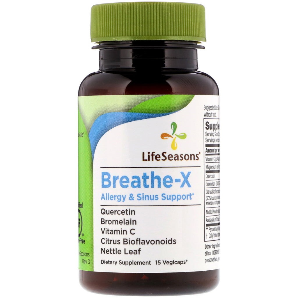 Lifeseasons, Breath-X, soutien aux allergies et aux sinus, 15 capsules végétariennes