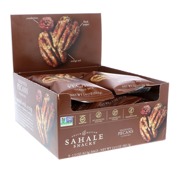 Sahale Snacks, glasert blanding, Valdosta Pecannøtter, 9 pakker, 1,5 oz (42,5 g) hver
