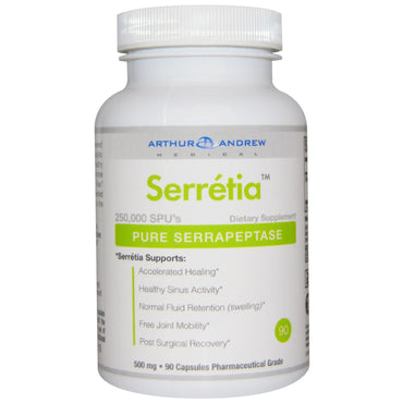 Arthur Andrew Medical, Serretia, Serrapeptase pure, 500 mg, 180 gélules