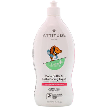 ATTITUDE, Little Ones, Baby Bottle & Dishwashing Liquid, Fragrance-Free, 23.7 fl oz (700 ml)