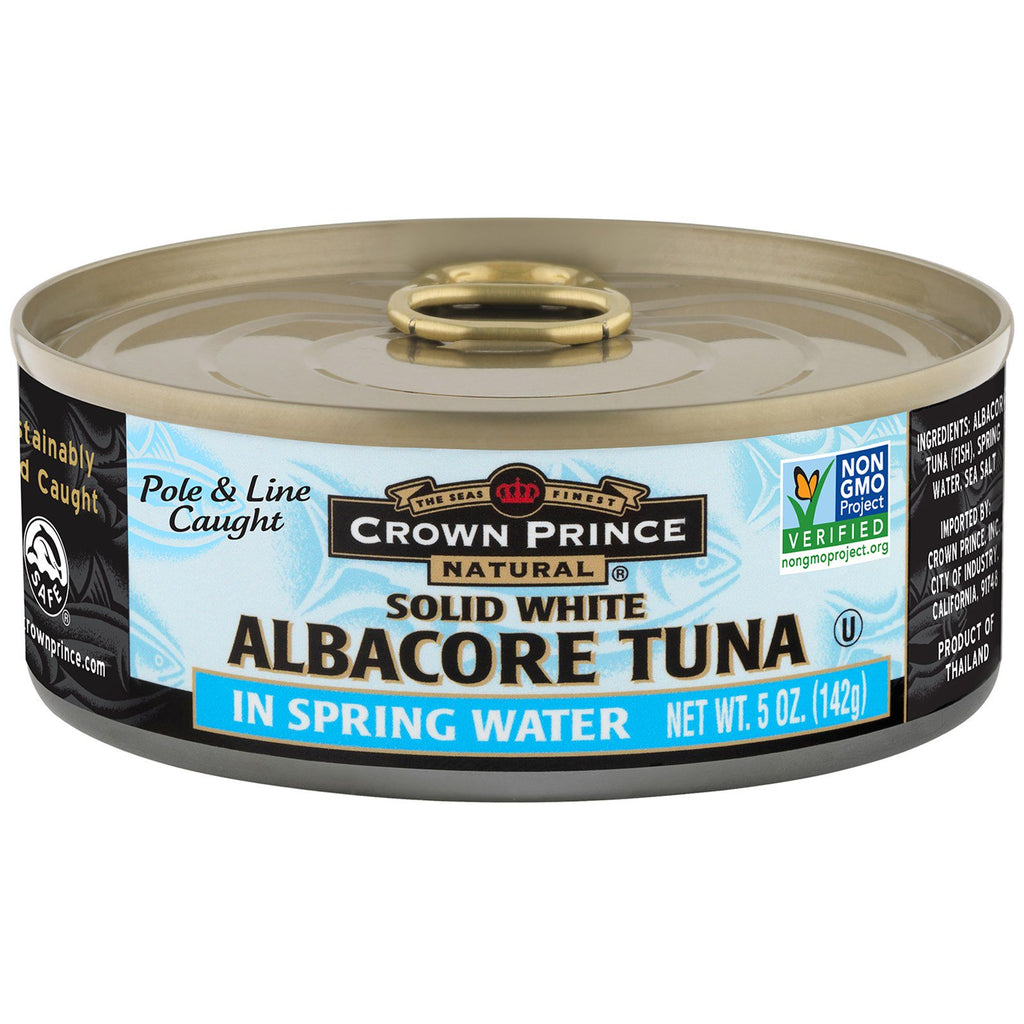 Kronprins naturlig, albacore tonfisk, fast vit, i källvatten, 5 oz (142 g)