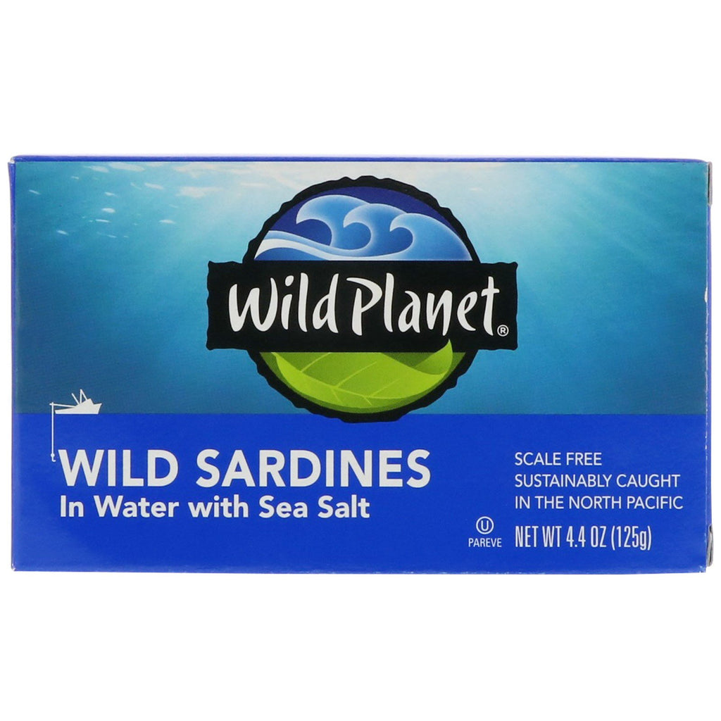 Wild Planet, Sardinas salvajes en agua con sal marina, 4,4 oz (125 g)