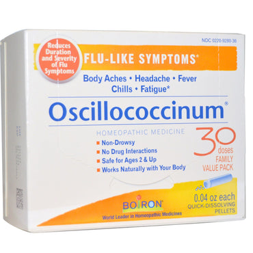 Boiron, Oscillococcinum, sintomas semelhantes aos da gripe, 30 doses, 0,04 onças cada