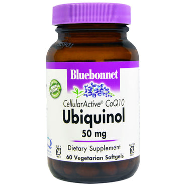 Bluebonnet Nutrition, Ubiquinol, CoQ10 celular activa, 50 mg, 60 cápsulas blandas vegetales